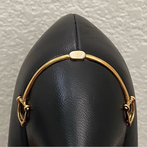 GUCCI Nappa Charlotte Black Leather Horsebit Embellished Pointy Pumps Size 38 - Picture 15 of 16